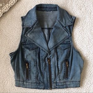 Denim Vest with Lace Under the Collar
